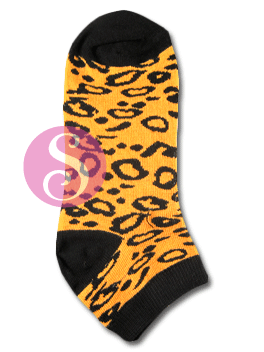6 pairs Cheetah Black Orange Women's / Girls Socks Shoe Size 4-10