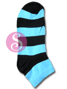 6 pairs Stripes Black Lt Blue Women's / Girls Socks Shoe Size 4-10