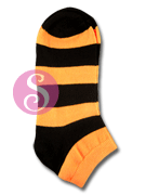 6 pairs Stripes Black Orange Women's / Girls Socks Shoe Size 4-10