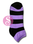 6 pairs Stripes Black Purple Women's / Girls Socks Shoe Size 4-10